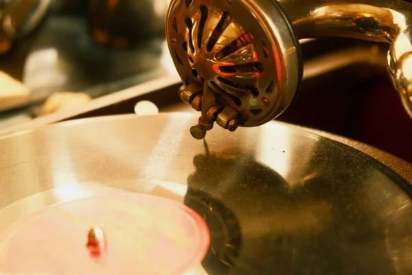 Close Gramophone Record Close Turntable Vinyl Discs Gramophone Needle Head — Stockfoto