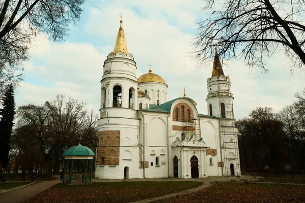 Beyaz Renkli Güzel Antik Ortodoks Kilisesi Haçları Kubbeleri Olan Beyaz — Stok fotoğraf