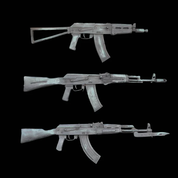 Optionen Für Kalaschnikow Sturmgewehre Barillef Isoliert Auf Schwarzem Hintergrund — Stockfoto