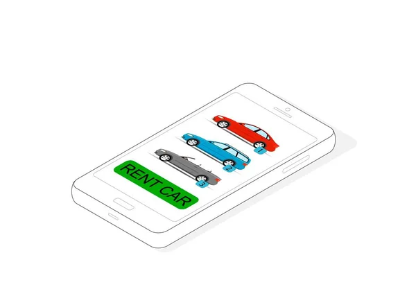Autovermietung Online Isometrisches Bild Eines Smartphones Mit Online Mietwagen App — Stockvektor