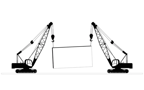 两台自行式建筑用起重机 复制空间 平面矢量图解 — 图库矢量图片