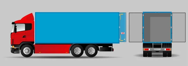 Camion Avec Portes Remorque Ouvertes Vue Latérale Arrière Camionnette Isolée — Image vectorielle