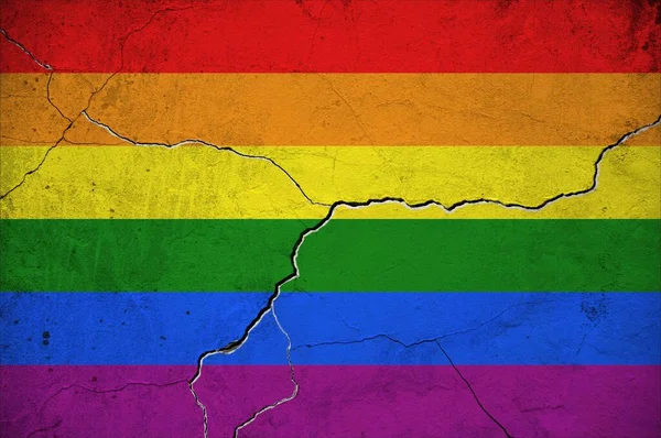 Painted Rainbow Flag Cracked Wall Lgbt Collapse Concept Cracks Old — Stock Photo, Image