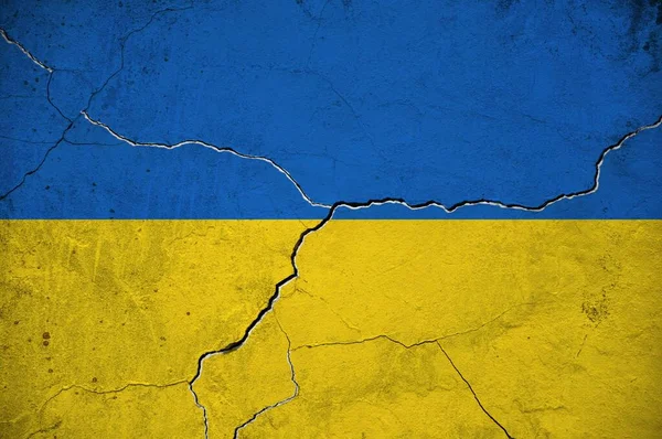 Ein Bild Der Ukrainischen Flagge Einer Wand Mit Einem Riss — Stockfoto