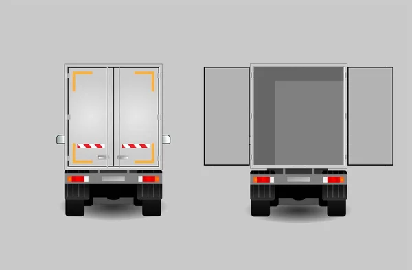 Truck Open Closed Body Doors Rear View Cargo Delivery Van — стоковый вектор