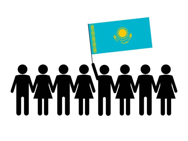 以哈萨克斯坦国旗为旗帜的人群和领导人的画像 抗议概念 矢量平面插图 — 图库矢量图片