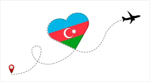 Airplane Flight Route Azerbaijan Flag Heart Travel Your Favorite Country — Wektor stockowy