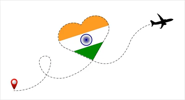 Airplane Flight Route India Flag Heart Travel Your Favorite Country —  Vetores de Stock
