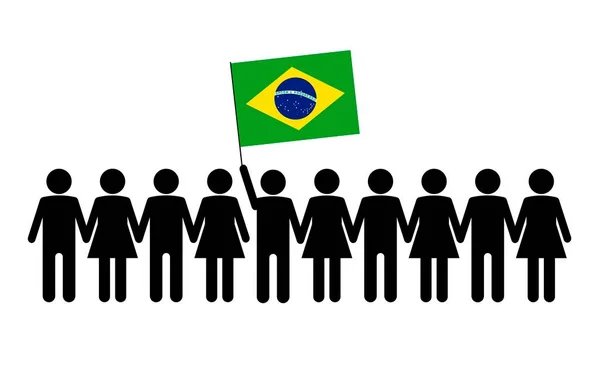 Bosquejo Una Multitud Líder Con Bandera Brasil Concepto Protestas — Archivo Imágenes Vectoriales