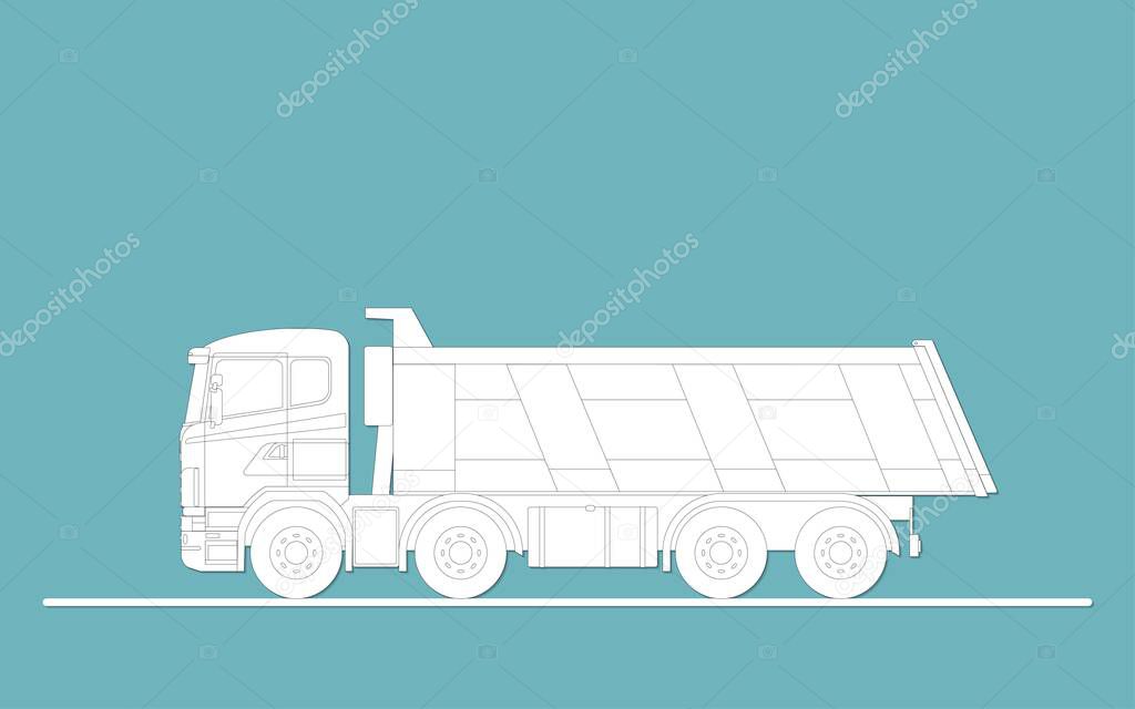 Schematic representation of a paper cut dump truck. Vector illustration.