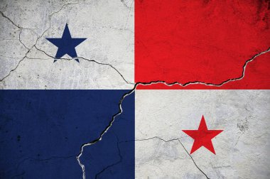 Duvardaki çatlaklı Panama bayrağının görüntüsü. Arkaplan.
