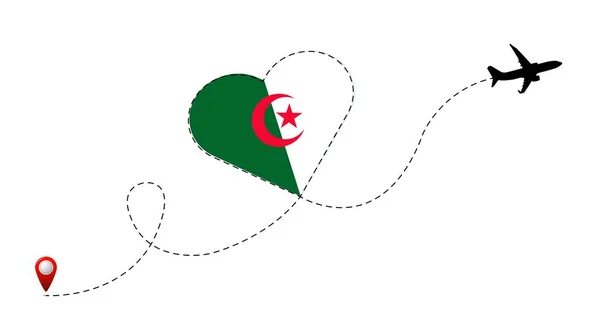 Маршрут Полета Самолета Флагом Алжира Внутри Сердца Путешествие Вашу Любимую — стоковый вектор