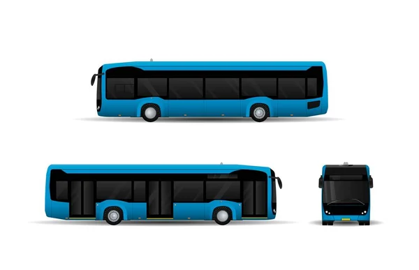 Modern Mavi Şehir Alçak Tabanlı Elektrikli Otobüs Yan Görüş Öne — Stok Vektör