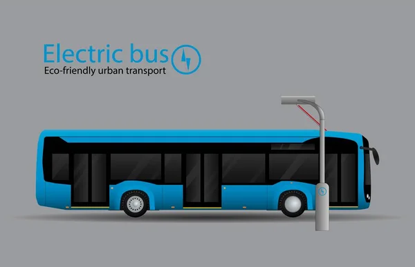 Elektromos Busz Töltőállomáson Ökológiai Városi Közlekedés Típusa Oldalnézetből Lapos Vektor — Stock Vector