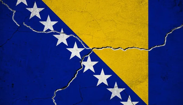 Una Imagen Bandera Bosnia Herzegovina Una Pared Con Una Grieta — Foto de Stock