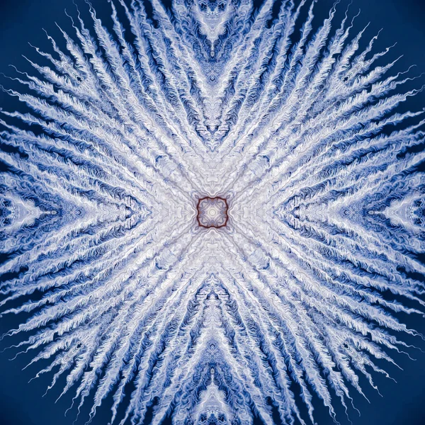 Resumo Contexto Padrão Caleidoscópio Branco Azul Preto Fundo Fractal Mandala — Fotografia de Stock