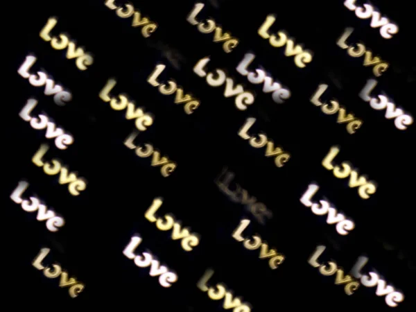 Amor Texto Escrito Branco Amarelo Dourado Palavra Bokeh Romance Isolado — Fotografia de Stock