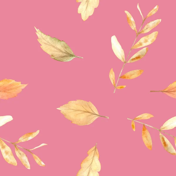 Watercolor autumn seamless pattern with hand painted cozy symbols of fall season. — Stock Photo, Image