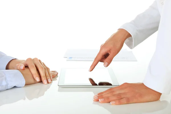 Two businesswomen working with digital tablet — Stock Photo, Image