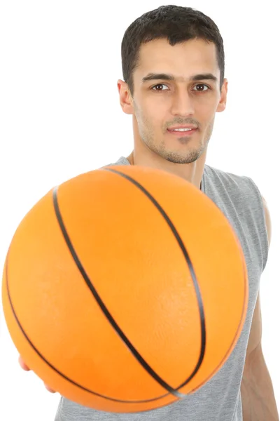Joueur de basket tenant le ballon Images De Stock Libres De Droits