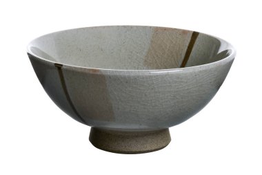 Ceramic bowl with cracked pattern, Vintage ceramic bowl isolated on white background with clipping path, Side view