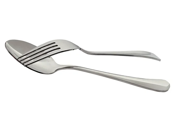 Silver Spoon Fork Isolated White Background Clipping Path —  Fotos de Stock