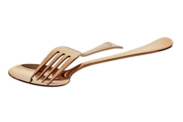 Rose Gold Spoon Fork Isolated White Background Clipping Path — Stock Fotó