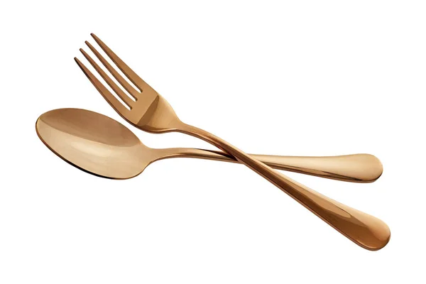 Rose Gold Spoon Fork Isolated White Background Clipping Path — Fotografia de Stock
