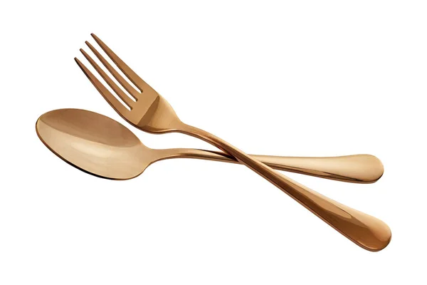 Rose Gold Spoon Fork Isolated White Background Clipping Path — Stock Fotó