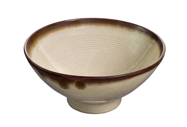 Vintage Ceramiczne Miski Puste Brązowe Miski Izolowane Białym Tle Ścieżką — Zdjęcie stockowe