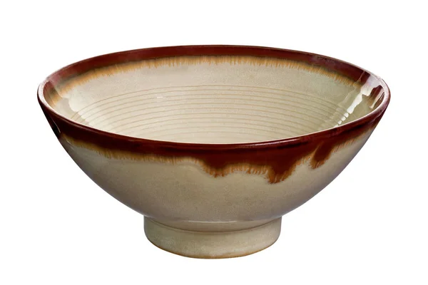 Vintage Ceramic Bowl Empty Brown Bowl Isolated White Background Clipping — Stock Photo, Image