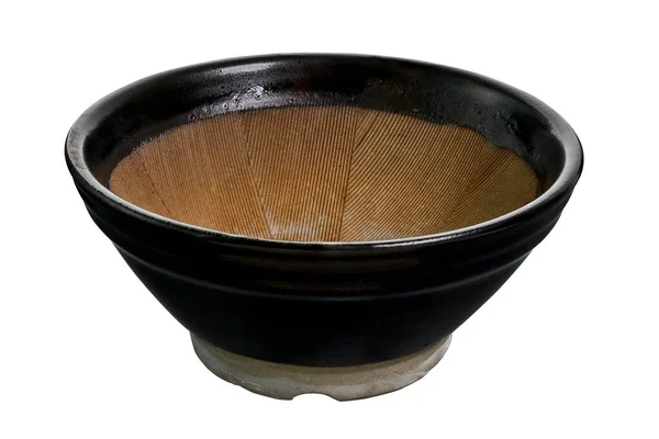 Vintage Ceramic Bowl Empty Black Bowl Isolated White Background Clipping — Stockfoto