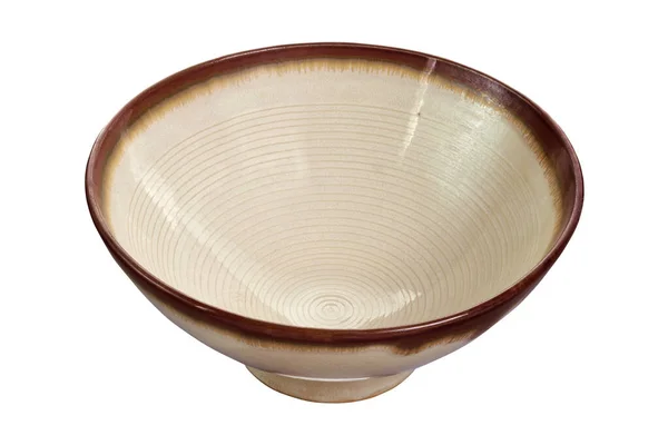 Vintage Ceramic Bowl Empty Brown Bowl Isolated White Background Clipping — Stock Photo, Image