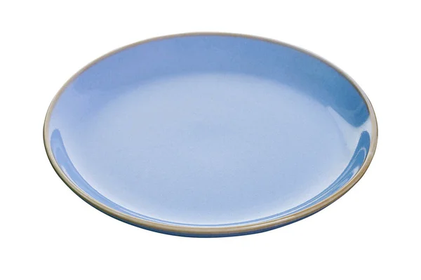 Empty Blue Plate White Edge Blue Plate Isolated White Background — Photo