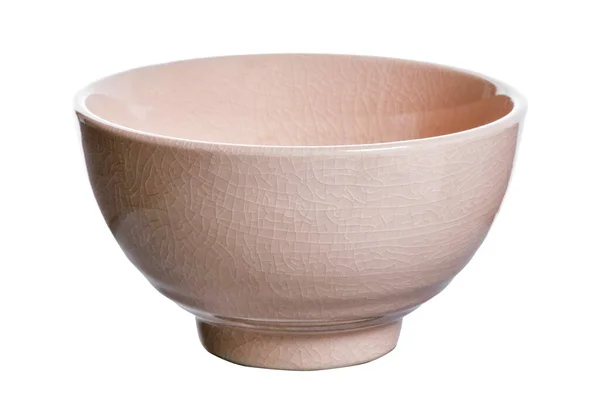 Ceramic Bowl Cracked Pattern Light Pink Bowl Isolated White Background — Φωτογραφία Αρχείου