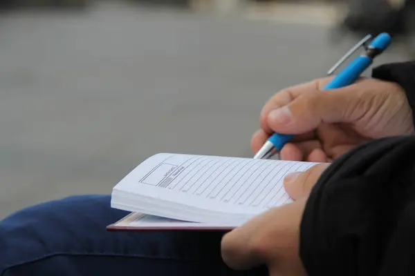 Young Student Diary His Hands — Fotografia de Stock