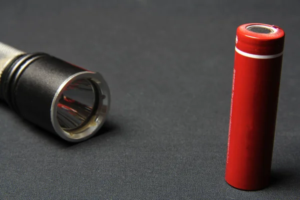 Handheld Black Flashlight Red Battery — Zdjęcie stockowe