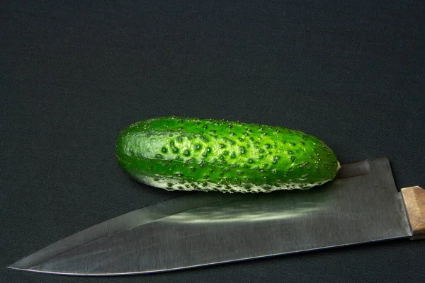 Siyah Arka Planda Yeşil Salatalık Sebzeler — Stok fotoğraf