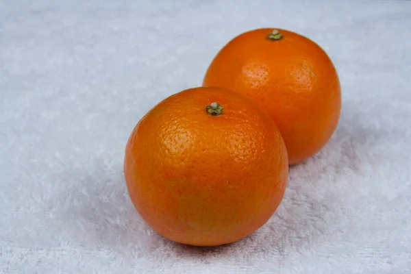 Festive Ripe Tangerines White Towel — Fotografia de Stock