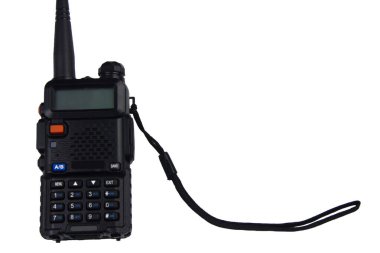 Black classic walkie-talkie with display, antenna and keyboard 