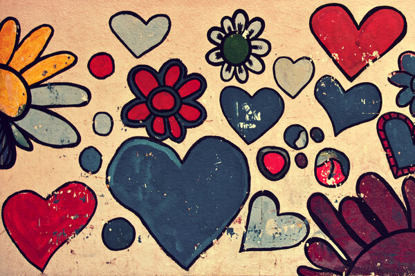 Love symbol, shapes of heart painted on a wall — Stock Photo, Image