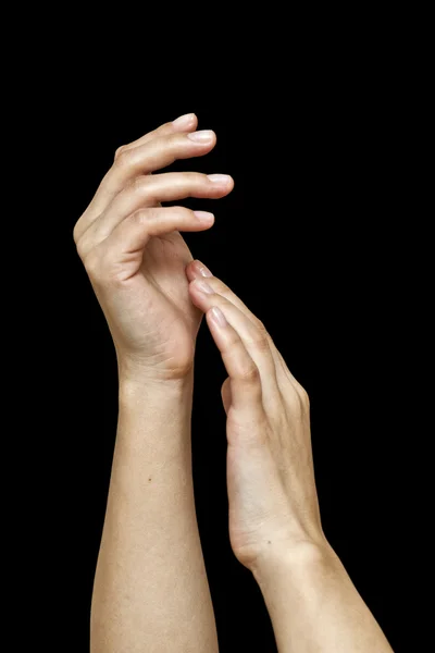 Piękne dłonie kobiety na czarnym tle — Zdjęcie stockowe