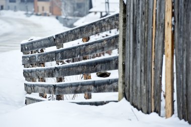 Karla kaplı ahşap çitler.