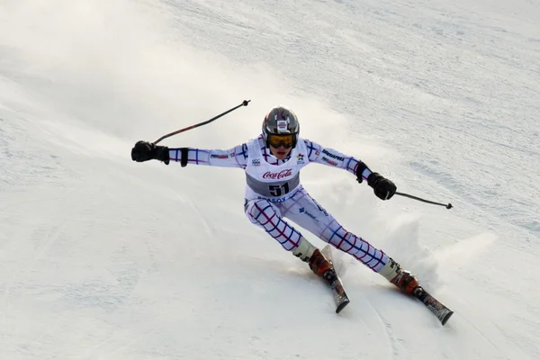 Brasov Romanya - Avrupa Gençlik Olimpiyat - Kış Festivali 2013. Genç Kayak yarış sırasında bir slalom rekabet. Telifsiz Stok Fotoğraflar