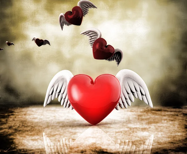 Hearts with wings — Stock Photo, Image