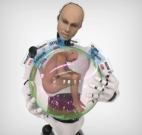 Android con esfera y productos químicos en el cuerpo humano — Foto de Stock