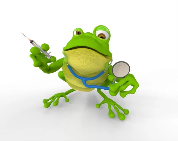 Žába se stříkačkou a stetoskopem — Stock fotografie