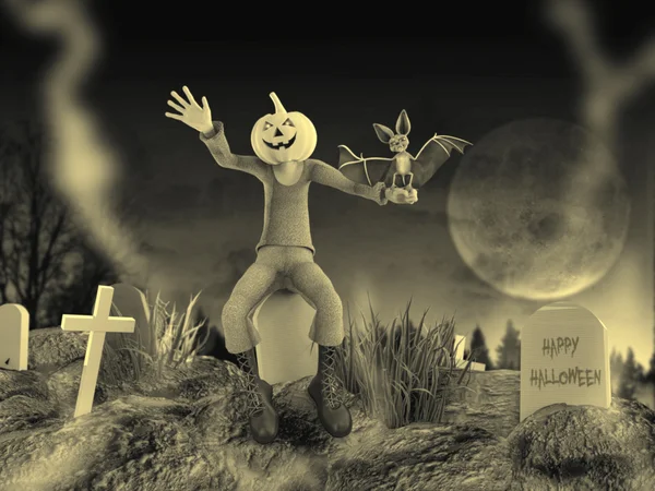 Halloweenfest med zombie och skelett — Stockfoto