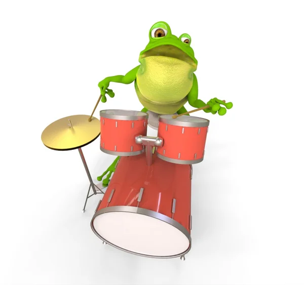 Frog playing drums — Stock Photo, Image