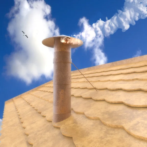 Крыша с дымоходом — стоковое фото